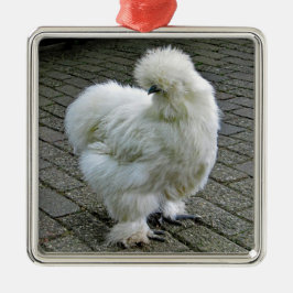 Chicken White Silkie Foto Ornament Aus Metall