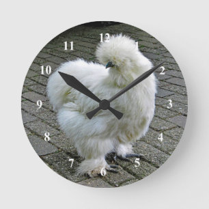 Chicken White Silkie Foto Runde Wanduhr