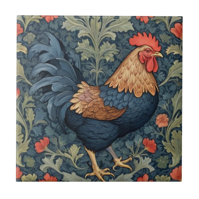 Chicken William Morris Stil Direkt gegenüber Roost Fliese (Vorderseite)