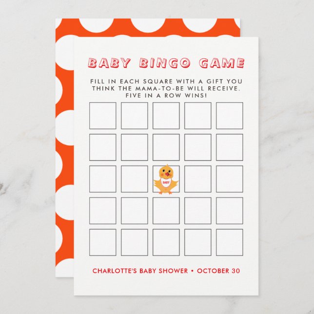 Chicken Yellow Chick Baby Dusche Bingo Spiel Einladung (Vorne/Hinten)