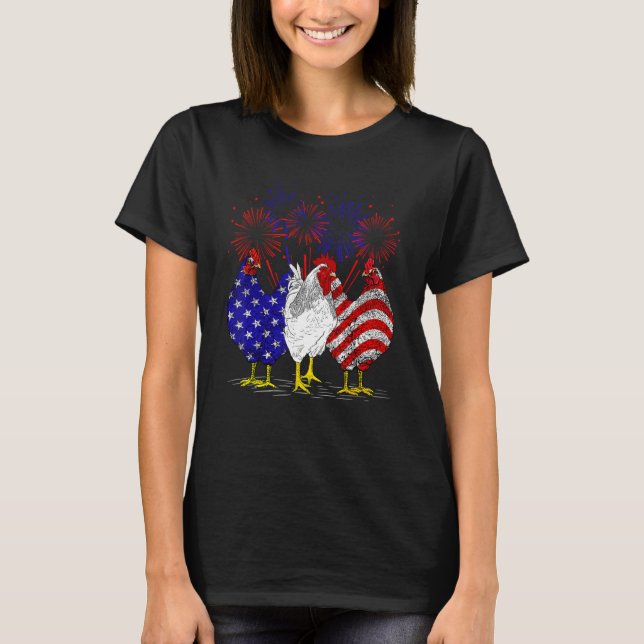 Chickens American Flag Patriotic Farmer Funny 4th  T-Shirt (Vorderseite)