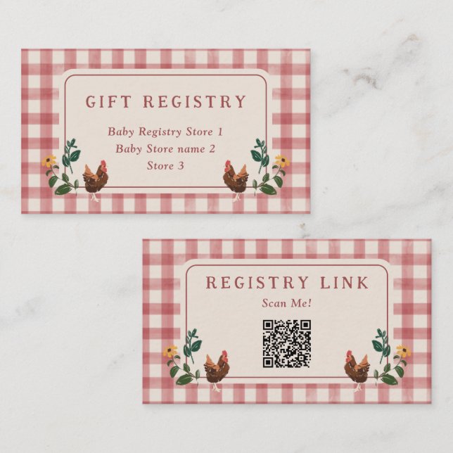 Chickens Barn Charming Farm Shower Gift Registry Begleitkarte (Vorne/Hinten)