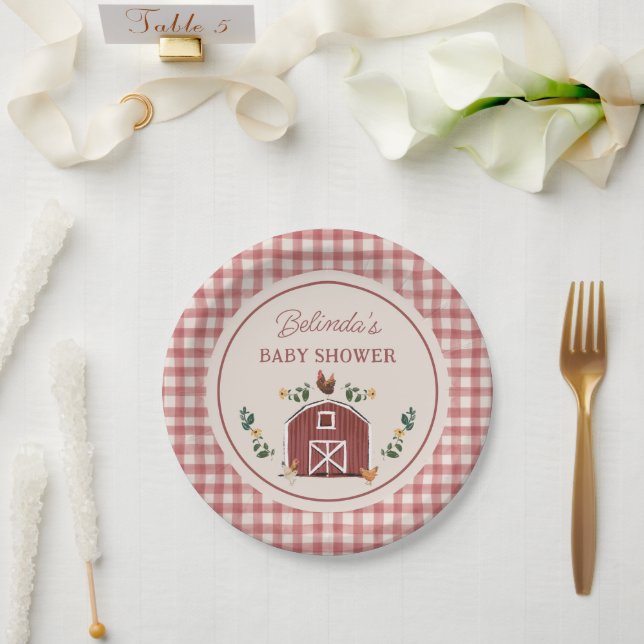 Chickens Barn Charming Farm Shower Gingham Pappteller (Hochzeit)