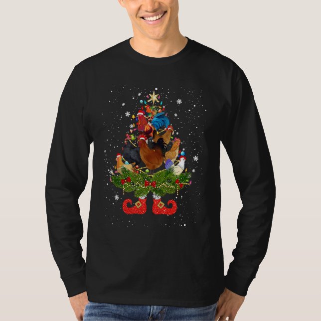 Chickens Christmas Tree Lights Cute Santa Hat T-Shirt (Vorderseite)