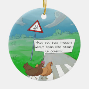 Chickens Crossing Road Funny Cartoon Keramikornament