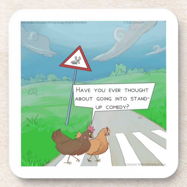Chickens Crossing Road Funny Cartoon Untersetzer (Vorderseite)