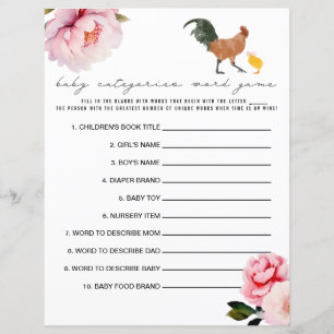 Chickens Floral Baby Shower Kategorien Word Game