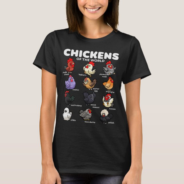 Chickens Of The World Funny Cartoon Chicken Breeds T-Shirt (Vorderseite)