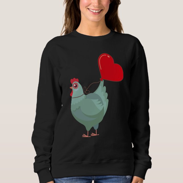 Chickens With Heart Balloon Valentines Day Love Bo Sweatshirt (Vorderseite)