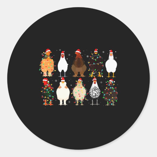 Chickens Xmas Lights Pajamas Holiday Merry Christm Runder Aufkleber (Vorderseite)