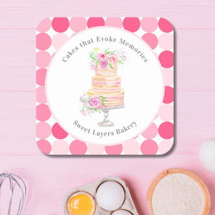 Chicker Wasserfarben-Schichttorte mit Rosen Bäcker Quadratischer Aufkleber