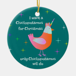 Chickopotamus für Weihnachten, Huhn-Einhorn Keramik Ornament