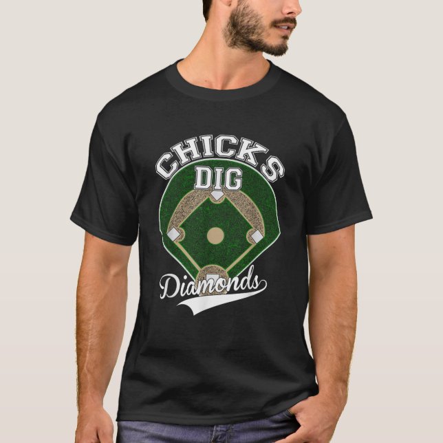 Chicks Dig Diamonds TShirt Baseball Team Athlete T (Vorderseite)