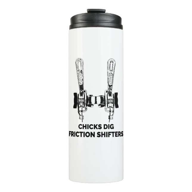 Chicks Dig Friction Shifters Fahrrad Thermosbecher (Vorderseite)