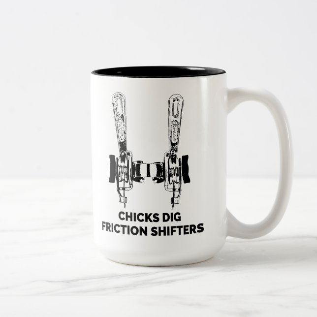Chicks Dig Friction Shifters Fahrrad Zweifarbige Tasse (Rechts)