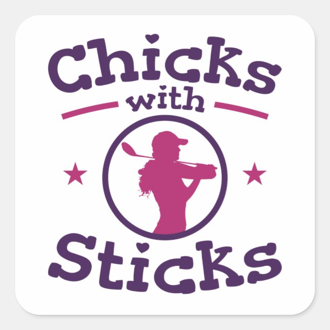 Chicks mit Sticks Golf Golf Golfer Frauen Quadratischer Aufkleber (Vorderseite)