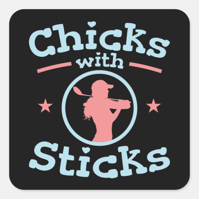 Chicks mit Sticks Golf Women Quadratischer Aufkleber (Vorderseite)