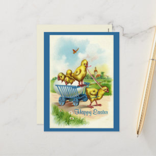 Chicky Wagon Osterer Vintage Postkarte
