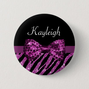 Chiclila Zebra-Druck IMITAT Glitz-Bogen mit Namen Button