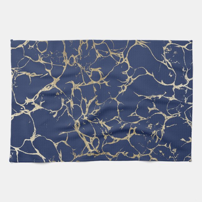 Chicmarineblau-Imitat-Goldfolien-Marmormuster Handtuch (Horizontal)