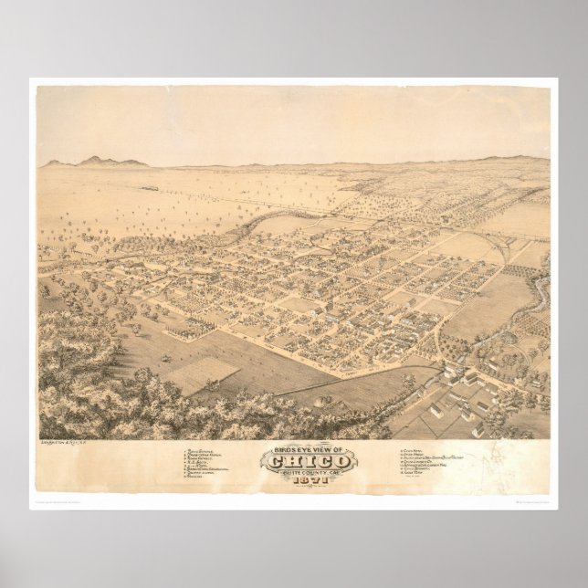 Chico, CA Panoramakarte 1871 (0272A) Poster (Vorne)