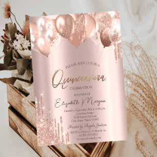 ChicRose Gold Glitzer Tropfen Balloons Quinceañera Einladung