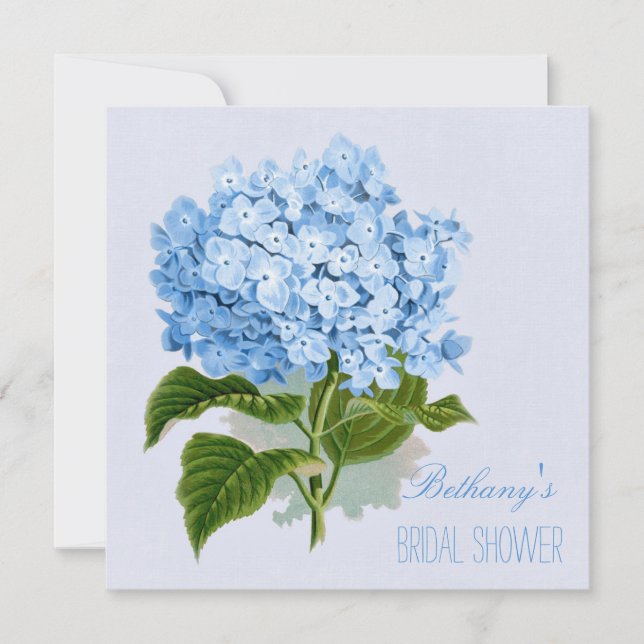 ChicVintages blaues Hydrangea-Blumen-Brautparty Einladung (Vorderseite)
