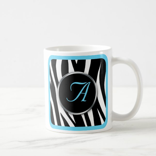 Chiczebra-Druck-Aqua-blaue Monogramm-Tasse Tasse (Rechts)