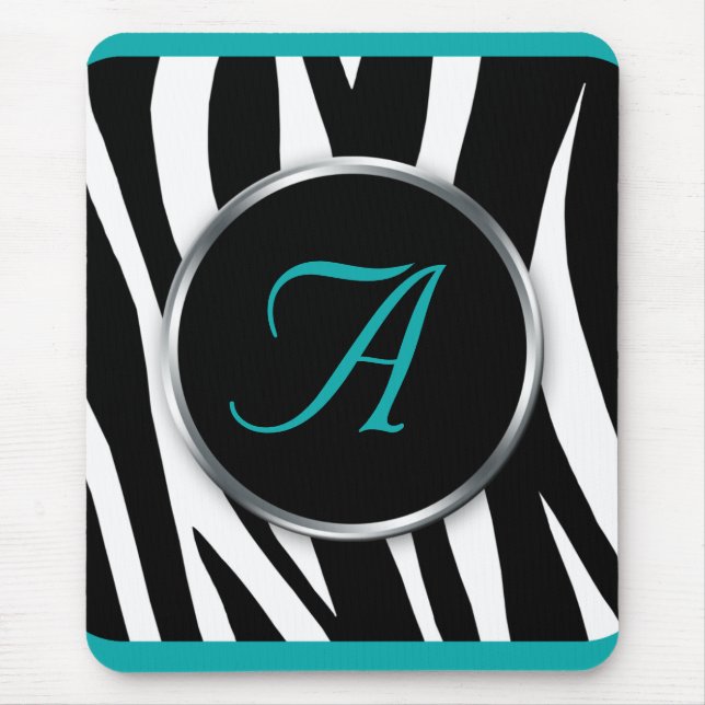 Chiczebra-Druck-aquamarines Monogramm mousepad (Vorne)