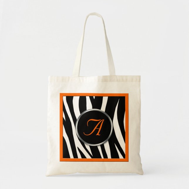 Chiczebra-Druck-orange Monogramm-Taschen-Tasche Tragetasche (Vorne)