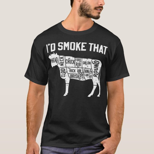 Chief Butcher Cook BBQ Id Smoke That Cow Beef dino T-Shirt (Vorderseite)