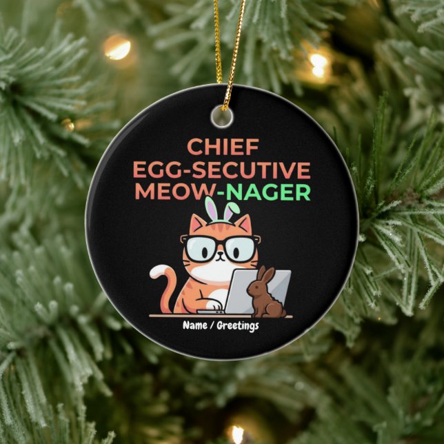 Chief Egg-secutive Meow-Nager Funny Easter Cat  Keramik Ornament (Baum)
