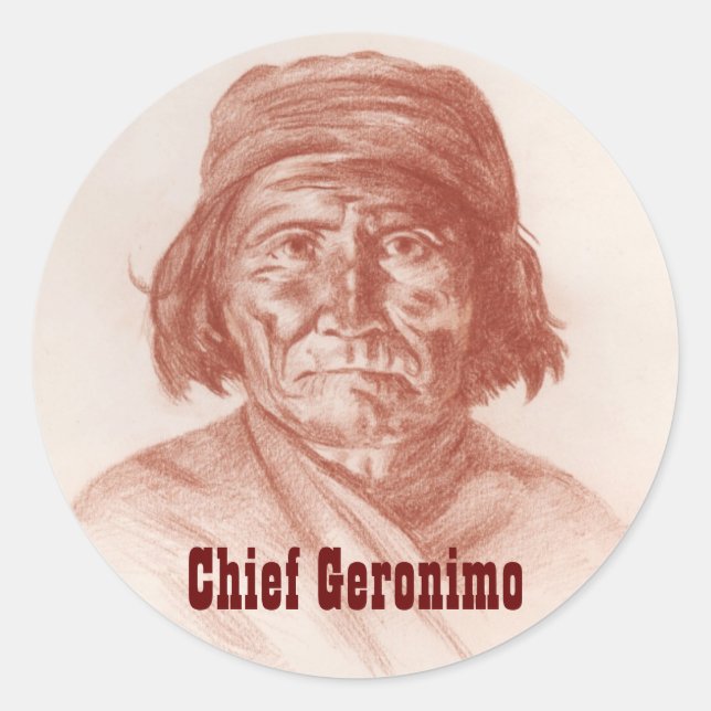 Chief Geronimo, Indianerportrait Runder Aufkleber (Vorderseite)