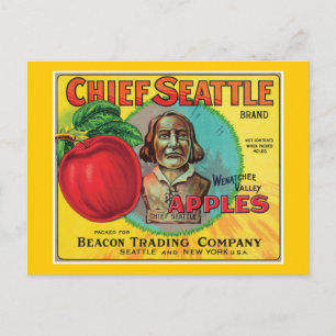 Chief Seattle Vintage-Äpfel-Etikett Postkarte