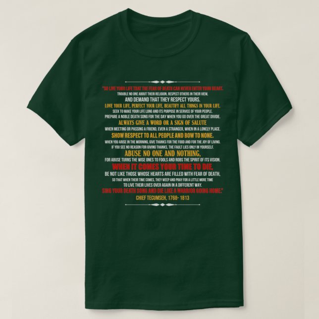 Chief Tecumseh quotLive Dein Lifequot-Gedicht T-Shirt (Design vorne)