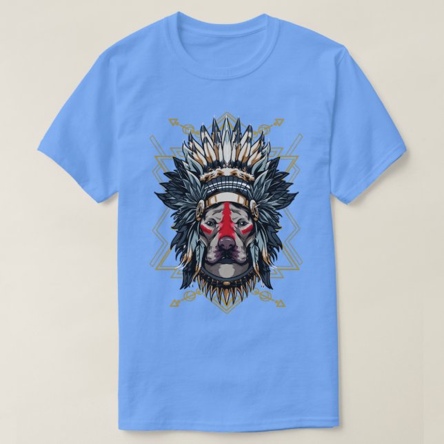 Chieftain Pitbull Hund indischer Hitzekrieger T-Shirt (Design vorne)