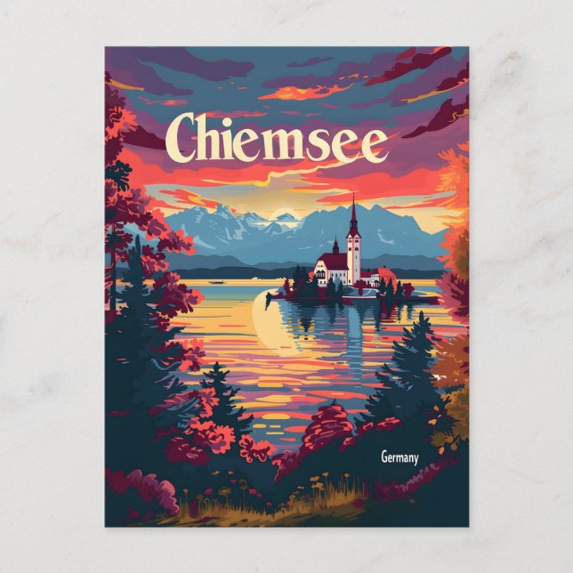 Chiemsee Deutschland Vintage Kunst Postkarte (Vorderseite)