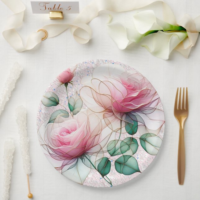 Chiffon Pink Rose Pappteller (Hochzeit)