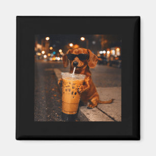 Chihua lustiger Dachshund, der Eiscafé-Trinker Lie Magnet