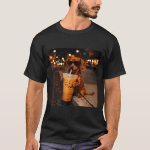 Chihua lustiger Dachshund, der Kaffee-Liebhaber mi T-Shirt