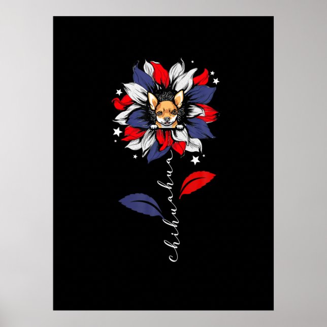 Chihuahua 4. Juli Sonnenblume Patriotic Poster (Vorne)