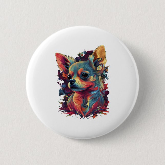 Chihuahua Abstrakte Malerei Farbe Niedlicher Hund Button (Vorderseite)