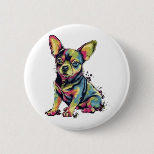 Chihuahua Abstrakte Malerei Farbe Niedlicher Hund Button