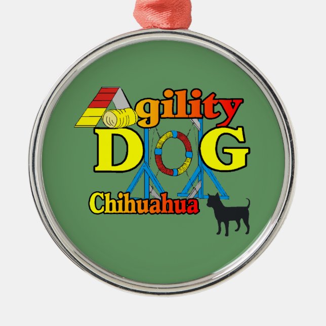 Chihuahua-Agility Silbernes Ornament (Vorne)