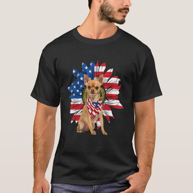 Chihuahua American Flag Sunflower Dog Lovers 4th O T-Shirt (Vorderseite)