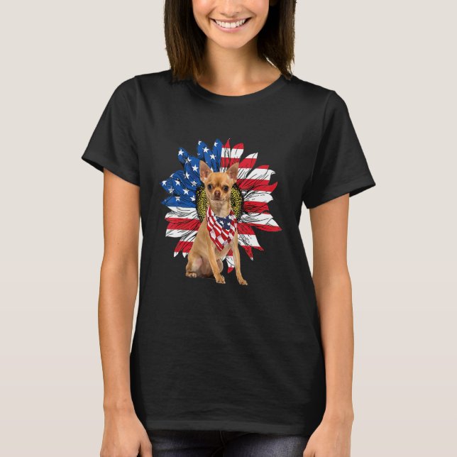 Chihuahua American Flag Sunflower Dog Lovers 4th O T-Shirt (Vorderseite)