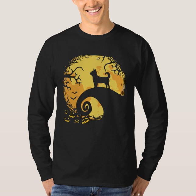 Chihuahua and Moon Silhouette Dog  Halloween T-Shirt (Vorderseite)