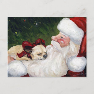 "Chihuahua and Santa" Hund Art Weihnachten Postkar