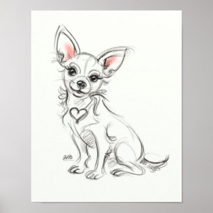 Chihuahua Art Print   Schnellskizze Poster