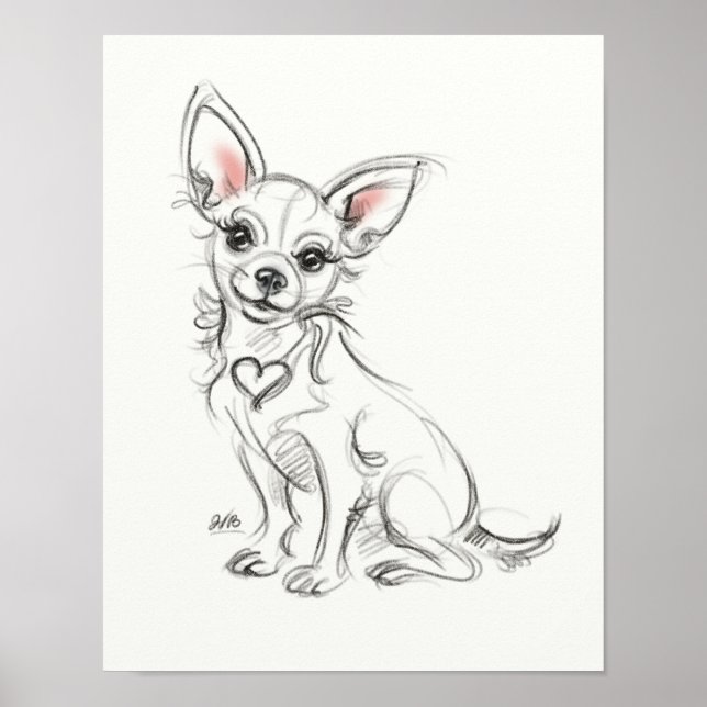 Chihuahua Art Print | Schnellskizze Poster (Vorne)